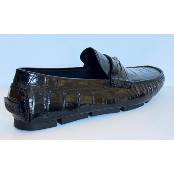 VERSACE Croc-Effect Men\'s Leather Driver Shoes Black 8 US (41) 1013960 NIB $850 main image 7